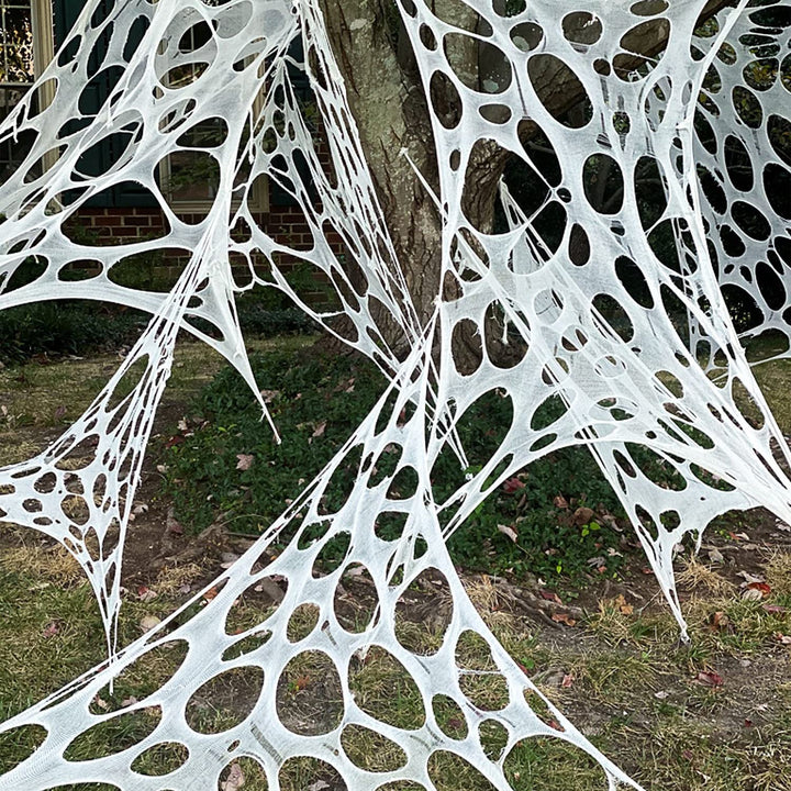 DAZONGE 2-Pack Stretchy Spider Web Halloween Decorations Outdoor | 900 sqft Spooky Spider Webs for Outdoor Halloween Decorations, Spider Web Decorations for Haunted House Halloween Party