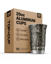 Top Cup Aluminum Party Cups, RealTree Original Camo, 20oz, 20 Count | Made in the USA, Colder, Durable, Reusable, Recycleable, Dishwasher Safe