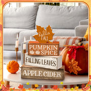 Moucuny 4 Pcs Fall Decor Wooden Maple Leaf Decoration Thanksgiving Decor | Rustic Stackable Blocks with Apple Cider Leaves Sayings,Thanksgiving Table Centerpiece, Farmhouse for Autumn Harvest Party