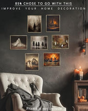 Vodefoad Retro Cute Ghost Decor Halloween Painting Spooky Silhouette Ghosts Haunted House Art Victorian Ghost Posters Pictures for Living Room, Bedroom, Bathroom, halloween Room decor - 8x10 Inch Unframed