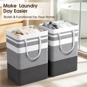 HomeHacks 2 Pack Large Laundry Baskets, Laundry Hampers Bags (Grey 75Lx2) | Waterproof, Freestanding, Collapsible Clothes Hamper with Reinforced Handles in Laundry Room, Dorm, Bathroom, Bedroom