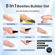 Beetles Builder Gel for Nails, 2 Pcs 8 in 1 Clear Building Gel | for Instant Apex Strengthening & Extension, Beginner Friendly DIY Salon at Home, Gifts for Women, UV & LED Lamp Cured Needed