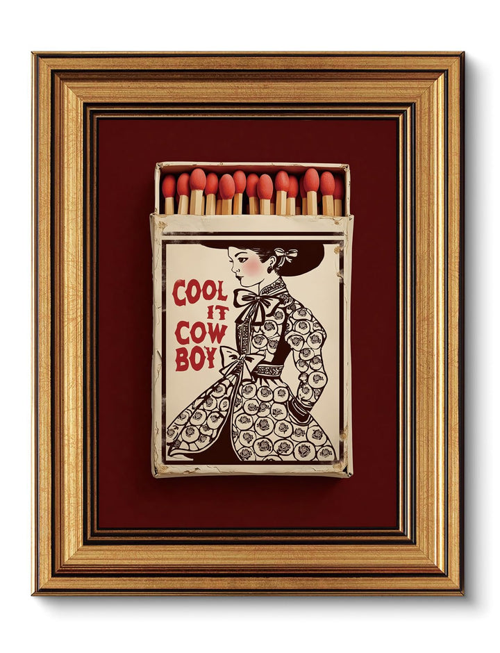XJYISUO Vintage Gold Framed Wall Art Western Cowboy Wall Decor Southwestern Cowgirl Canvas Art Red Matchbox Pictures Burgundy Paintings Trendy Artwork for Living Room Bedroom Dorm