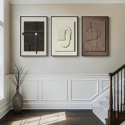 3D Large Framed Brown Abstract Wall Art for Living Room, 3Piece 24x36 In | Solid Wood Frames, Sandstone Textured Artwork for Walls, Black White Geometric Sculptural Pictures Wall Decor Bedroom Office