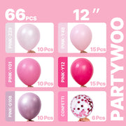 PartyWoo Hot Pink Balloons 66pcs 12 Inch Magenta Fuchsia Latex Balloons | Pearl Pink Metallic Magenta Fuchsia Confetti for Gender Reveal Bridal Shower Baby Shower Princess Birthday Party Decorations