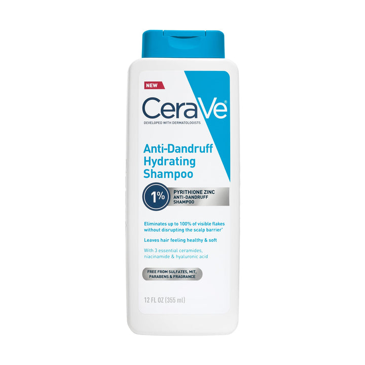 CeraVe Hydrating Anti Dandruff Shampoo, Itchy Scalp Treatment, 12oz | Helps Eliminate Flakes with 1% Pyrithione Zinc, Hyaluronic Acid, Niacinamide and Ceramides In A Sulfate Free Formula