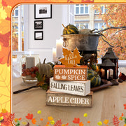 Moucuny 4 Pcs Fall Decor Wooden Maple Leaf Decoration Thanksgiving Decor | Rustic Stackable Blocks with Apple Cider Leaves Sayings,Thanksgiving Table Centerpiece, Farmhouse for Autumn Harvest Party