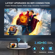 FUDONI Projector with 5G WiFi & Bluetooth, Native 1080P 18000L Portable | Compact Outdoor Movie Projector, Home Theater, Built-in Speaker, HDMI USB AV, Works with Firestick, Laptop, iOS, Android, PS5