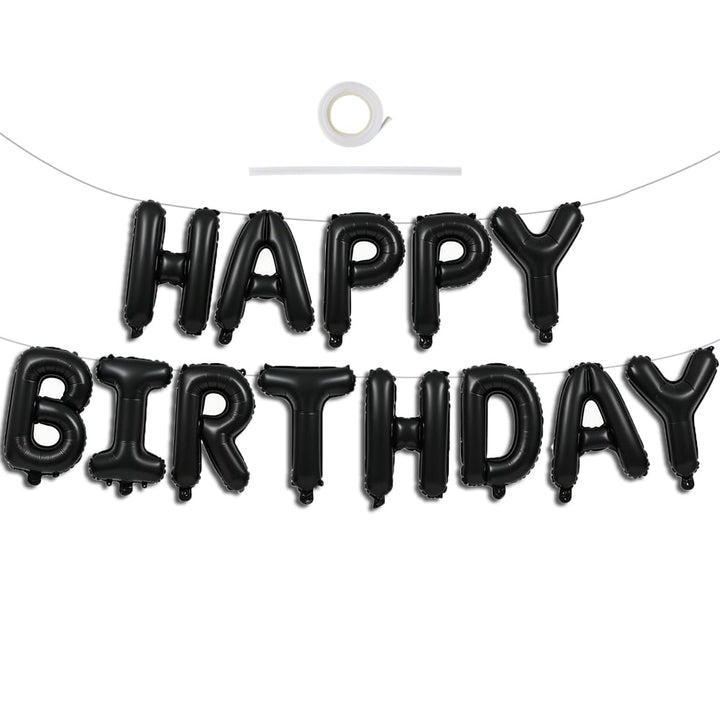 TONIFUL 16 Inch Black Happy Birthday Balloons Banner Decorations for Men | Reusable Foil Letter Birthday Sign Black Birthday Decoration for 16th 30th 50th 60th Boys Adults and Halloween Birthday Party