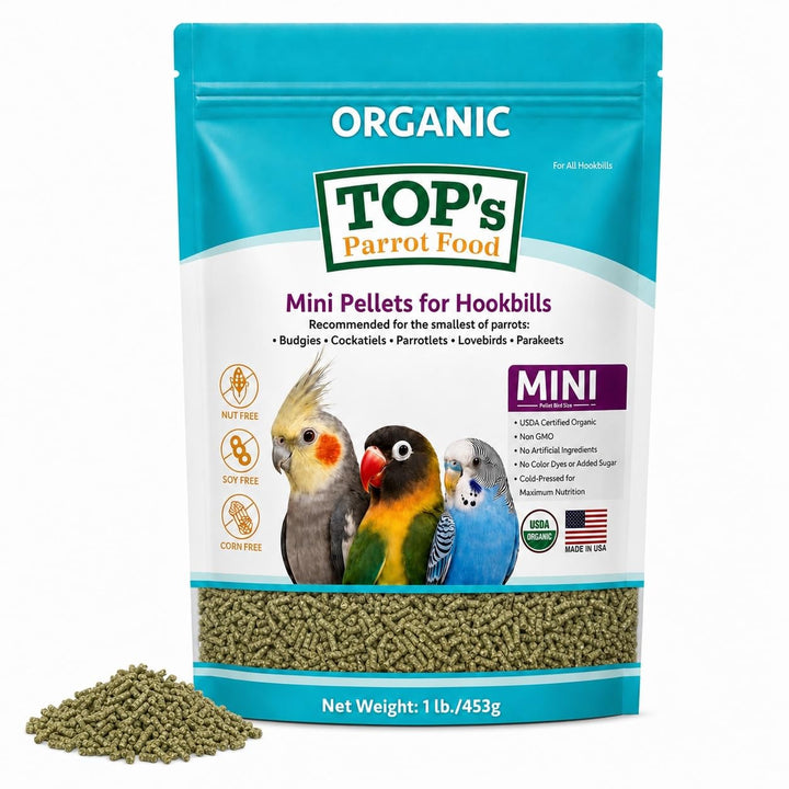 TOP's Mini Parrot Pellets 1 lb, USDA Organic Certified, Non-GMO Bird Food