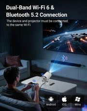 Mini Projector, Portable Projector 4K Support and 5W Speaker | with WiFi 6 & Bluetooth 5.4, 180° Rotatable, Auto Keystone & Manual Focus, Projector with HDM, USB, Phone, Laptop(Ultra)