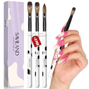 SAVILAND 3PCS Acrylic Nail Brush Set Size 8/10/14 Black & White | Kolinsky Acrylic Nail Brushes, for Acrylics Application, Acrylic Powder Nail Art Extension, for Beginner & Professional
