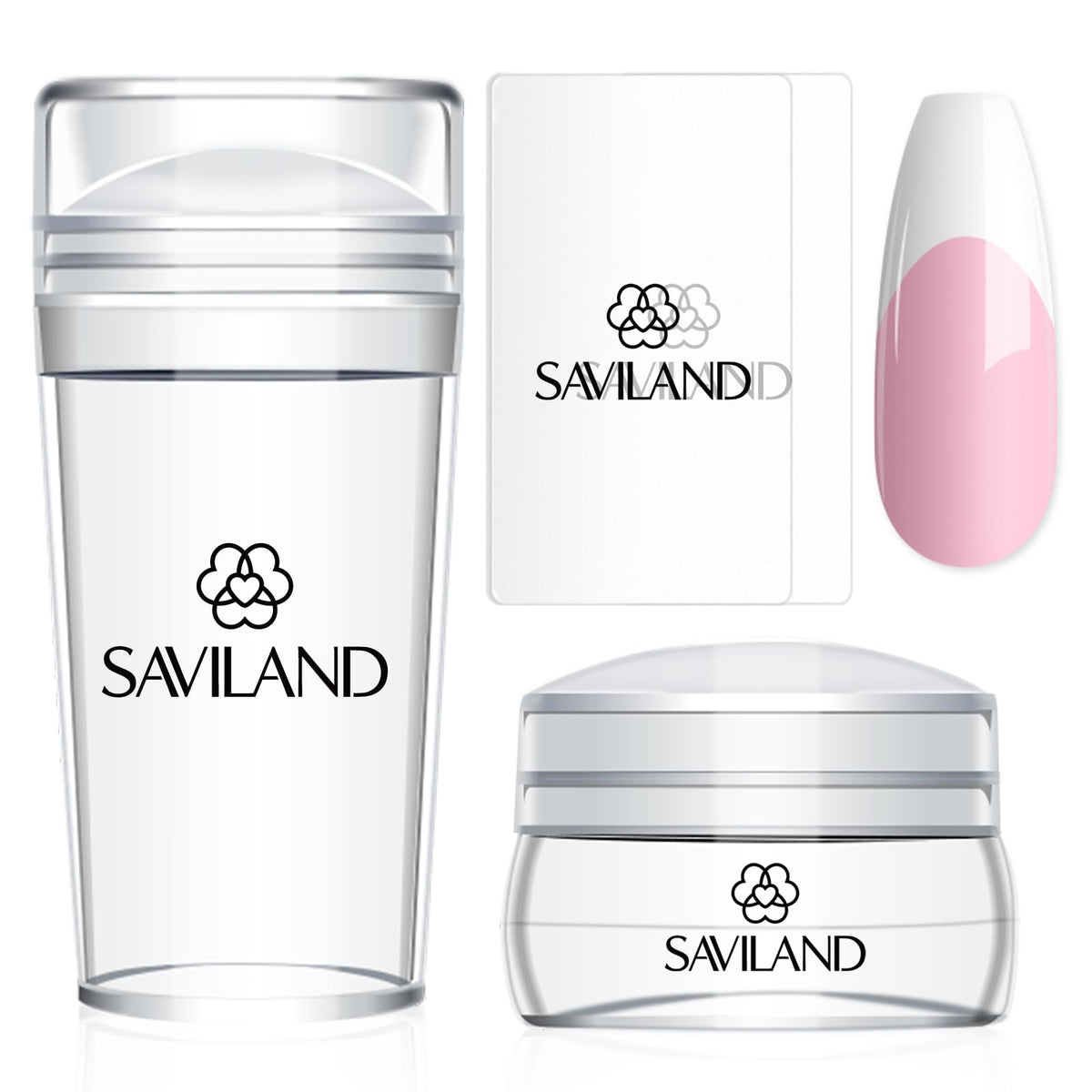 SAVILAND French Tip Tool Silicone Nail Stamper 4PCS | Long & Short Silicone Nail Stamp with Scrapers, Fast Easy French Nails, Nail Stuff for French Manicure Home DIY Salon