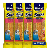 Vitakraft Crunch Sticks Parakeet Treat - Triple-Baked Millet Parakeet Treats with Natural Wood Center - Crunchy & Nutritious Bird Treat Sticks for Small Animals (12 Count, Honey, Egg, and Apple)