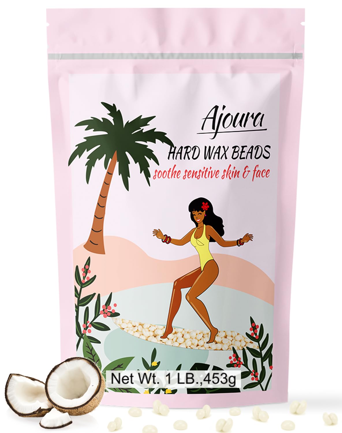 Ajoura 1 lb Refill Hard Wax Beads for Hair Removal, Brazilian Coarse Waxing | Bikini, Face, Eyebrow, Back, Chest, Legs, Armpit, At-Home Waxing Beans for Women Men