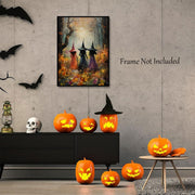 ILLBDR Halloween Three Witches Canvas Wall Art Poster 12x16 inch | Dark Academia Halloween Decor, Three Witch Silhouette Print, Gothic Artwork Fall Gift for Bedroom or Bathroom