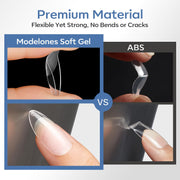 Modelones Short Almond Nail Tips 360pcs Clear Pre-etched Fake Press On Nail | Clear Soft Full Cover Half Matte Acrylic Gel Tips Extension for Salon & Home Use 15 Sizes