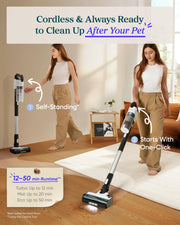 Levoit Cordless Vacuum Cleaner, Anti-Tangle for Pet Hair, Up to 50 Minutes | Powerful Suction, Lightweight, Rechargeable, Versatile for Carpets & Hard Floors, 180° Lay-Flat Design, LVAC-200