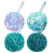 AmazerBath Loofah Sponge 75g/Piece, Exfoliating Bath Sponge Body Scrubber - Loofa Set of 4 Flower Color (Large, Green-Purple)