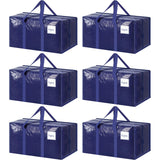 6 Pack Extra Heavy Duty Large Moving Bags with Strong Zipper, Dark Blue | Comfortable Handles, Sturdy & Durable Clothes Storage Bags Totes Bins, Blue Packing Moving Boxes for College Supplies