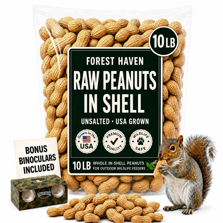 Forest Haven Premium Raw Peanuts for Squirrels – 10LB Bulk Squirrel Food – Unsalted Peanuts in Shell for Birds, Deer & Wildlife – Bonus Binoculars Included - USA Grown