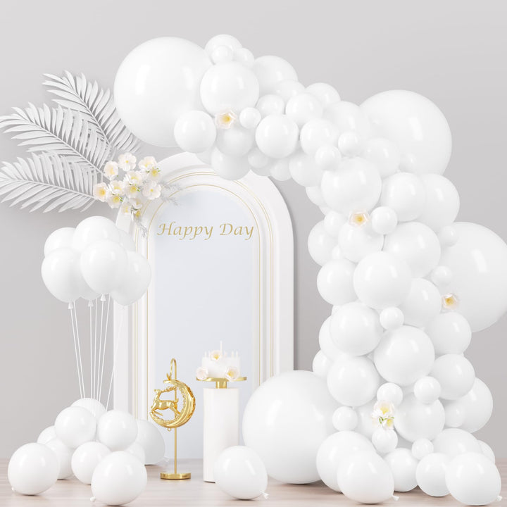 Voircoloria 130pcs White Party Balloons Garland Arch Kit, 18 12 10 5 Inch | for Birthday Baby Shower Graduation Wedding Anniversary Party Decorations