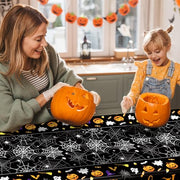 4 Pack Halloween Tablecloth 54 x 108 Inch Pumpkin Spider Web Table Cover | Disposable PE3 Plastic Tablecloth, Waterproof Tablecover for 6-8 Foot Tables, Halloween Pumpkin Decorations Party Tableware