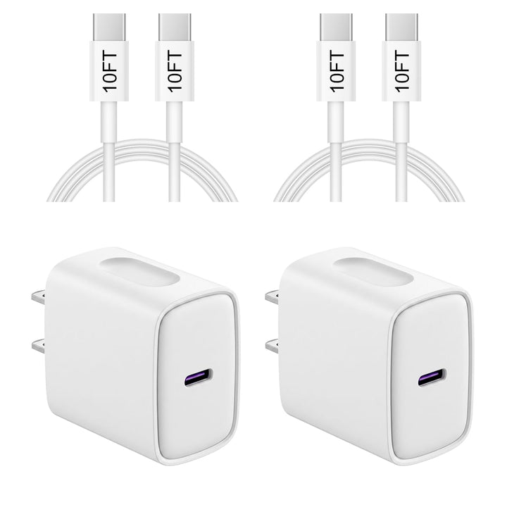 iPhone 18 17 16 15 Charger Fast Charging 10FT - 20W USB C Charger Block | Type C Charger Fast Charging with 10FT Extra Long USB C to C Cable for iPhone 18 17 16 15 Pro Max, Duo, iPad (White)