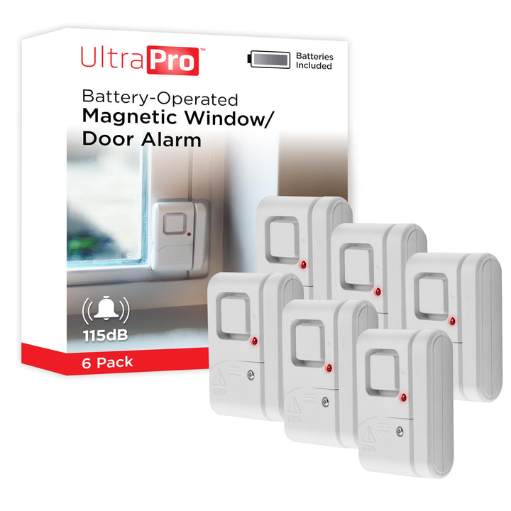 UltraPro Personal Security Window and Door Alarm, 6 Pack, Wireless Chime | DIY Protection, Burglar Alert, Easy Installation, Home Security, Ideal for Home, Garage, Apartment, White, 49721