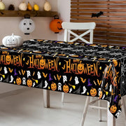 4 Pack Halloween Tablecloth 54 x 108 Inch Pumpkin Spider Web Table Cover | Disposable PE3 Plastic Tablecloth, Waterproof Tablecover for 6-8 Foot Tables, Halloween Pumpkin Decorations Party Tableware