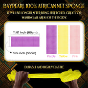 UJFQBH 3 Pack African Net Sponge, African Exfoliating Net Bath Sponge Long Net Bath Sponge Exfoliating Shower Body Scrubber Back Scrubber Skin Smoother,Great for Daily Use (Pink,Yellow,Purple)