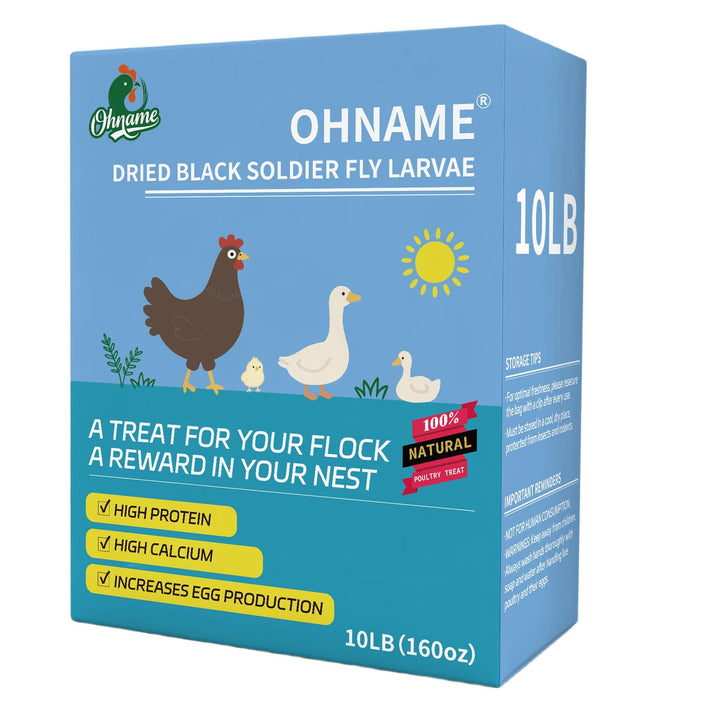 OHNAME 10LB Dried Black Soldier Fly Larvae for Chickens | Factory Direct-No Middle Man, 4% Calcium for Strong Eggshells, 43% Protein Natural Treats for Vibrant Feathers