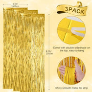 Voircoloria Gold Foil Fringe Backdrop Curtains, 3.3x8.2ft, 3 Pack | Tinsel Streamers, For New Years Eve, Graduation, Birthday, Baby Shower