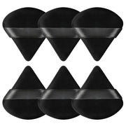 Pimoys Powder Puffs, 6 Pack Triangle Makeup Puff, Black | Soft Velour, Triangle and Round Design, Washable, Finger Strap, for Loose Powder