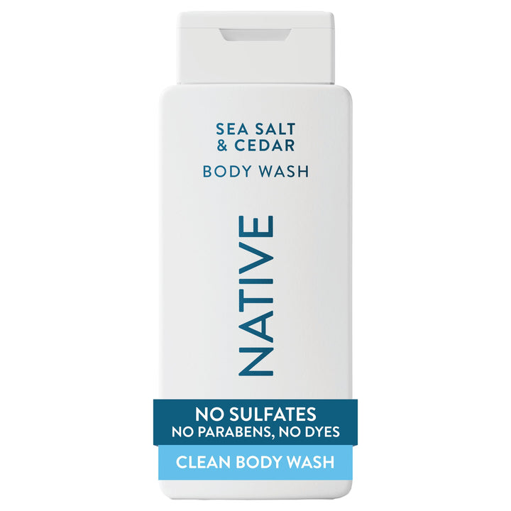 Native Clean Body Wash for Women & Men, Sea Salt & Cedar Scent, 18 fl oz | Gentle & pH Balanced for Sensitive Skin | 24HR Freshness | Free of Sulfates, Parabens, Phthalates | Vegan & Cruelty-Free