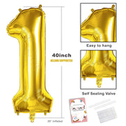 Smlpuame 40 Inch Gold Number 1 Balloon, 1st Birthday Decoration Boys Girls | Large Self Inflating Number Balloons, Mylar Foil Helium Balloon for Women Men Party Anniversary Supplies Reusable