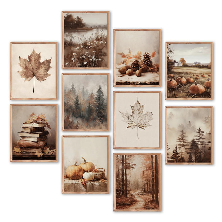 Benjia 10Pcs Autumn Wall Art Prints - Retro Rustic Aesthetic Vintage Fall Scenery Posters 25 x 20 cm for Living Room Bedroom Thanksgiving Decor (8x10 Inch, Unframed)