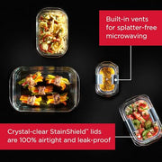 Rubbermaid Brilliance Glass Food Storage Containers, Assorted Sizes, Set of 9, BPA-Free, Leak-Proof, Clear