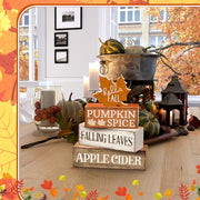 Moucuny 4 Pcs Fall Decor Wooden Maple Leaf Decoration Thanksgiving Decor | Rustic Stackable Blocks with Apple Cider Leaves Sayings,Thanksgiving Table Centerpiece, Farmhouse for Autumn Harvest Party