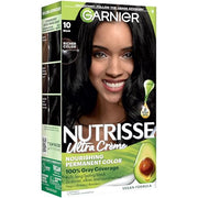 Garnier Nutrisse Ultra Crème Hair Color, 10 Black, 1 Count | Permanent Hair Dye with 100% Gray Coverage, 5-Fruit Oil Nourishing System, Rich, Vibrant Color, Vegan & Cruelty Free