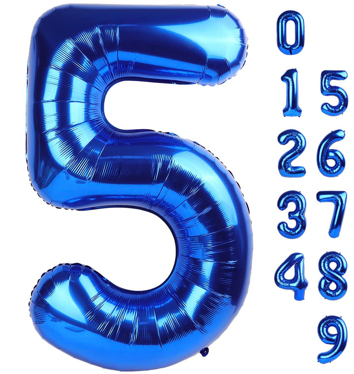 Number Balloons 5 Balloon Blue Birthday Decorations for Men Party, 40 Inch | Jumbo 40In & Vibrant Color, With Hanging Holes and Stew, For Back-To-School Season, Photo Shoot, Pool Party, Men's Birthday