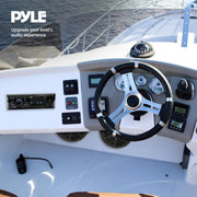 Pyle Marine Headunit Receiver Speaker Kit - In-Dash LCD Digital Stereo Built-in Bluetooth & Microphone w/ AM FM Radio System 5.25’’ Waterproof Speakers (2) MP3/SD Readers & Remote Control-PLMRKT46BK
