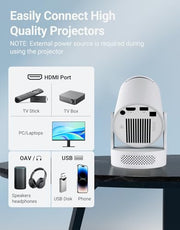 Mini Projector, Portable Projector 4K Support and 5W Speaker | with WiFi 6 & Bluetooth 5.4, 180° Rotatable, Auto Keystone & Manual Focus, Projector with HDM, USB, Phone, Laptop(Ultra)
