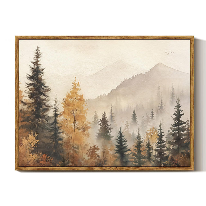 InSimSea Framed Canvas Wall Art Vintage Decor, Fall Trees Forest Wall Decor for Living Room Bedroom Office, Rustic Autumn Landscape Mountains Prints, Home Desk Decorations, 12x16inch