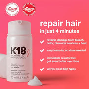 K18 Leave-In Molecular Repair Hair Mask | Peptide Hair Treatment Mask Repairs Bleach, Color, Chemical Services, Heat Damage In 4 Minutes