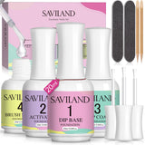 SAVILAND Dip Powder Liquid Set HEMA-free, 4Pcs 20 ml No Curing Needed | Ultimate Nail Dip System Essentials Liquid, Large Capacity, Dipping Base Activator Top Coat Brush Saver, DIY Home Manicure