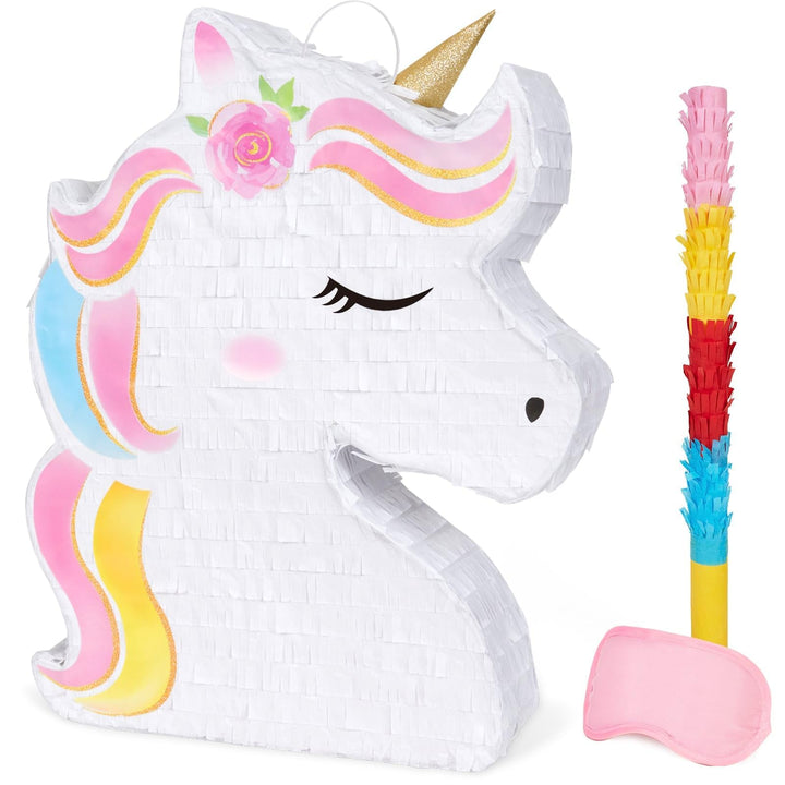 WERNNSAI Unicorn Piñata, Unicorn Birthday Decorations, Rainbow Unicorn | Piñatas Para Cumpleaños, with Blindfold and Stick, Birthday Decorations for Girls Kids, Princess Birthday Party Decorations