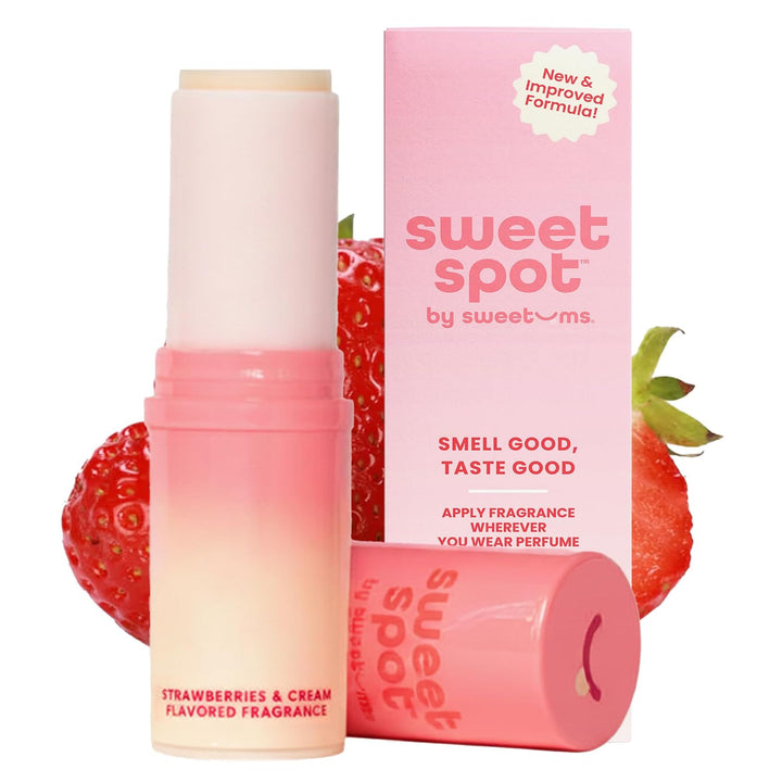 Sweetums SweetSpot Portable Strawberries & Cream Perfume Stick | Flavored, long lasting non sticky formula with natural ingredients, portable solid fragrance stick for women's everyday use