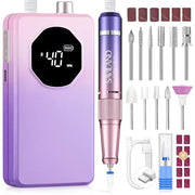 SAVILAND Nail Drill Professional 40000RPM 30S Fast Removal for Acrylic Nail | Low noise running, 4000mAh battery Long-Lasting, Complete drill bit set, Salon&mobile tech use, LCD display, Gradient Purple
