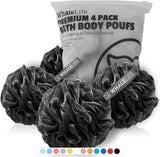 WhaleLife Bath Loofah Sponge for Shower - Body Scrubber 4-Pack Black